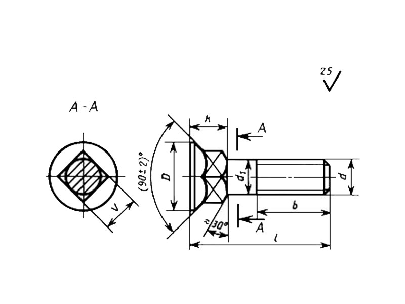 ГОСТ 7786-81 Болты с потайной головкой и квадратным подголовком класса точности С.